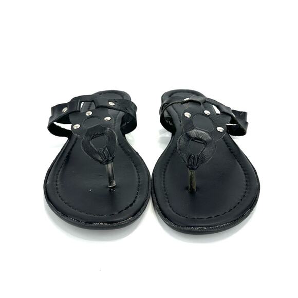 Seychelles Flat Sandal Size 9 Black Leather Thong-Toe T-Strap Flip Flop Padded - Picture 3 of 9